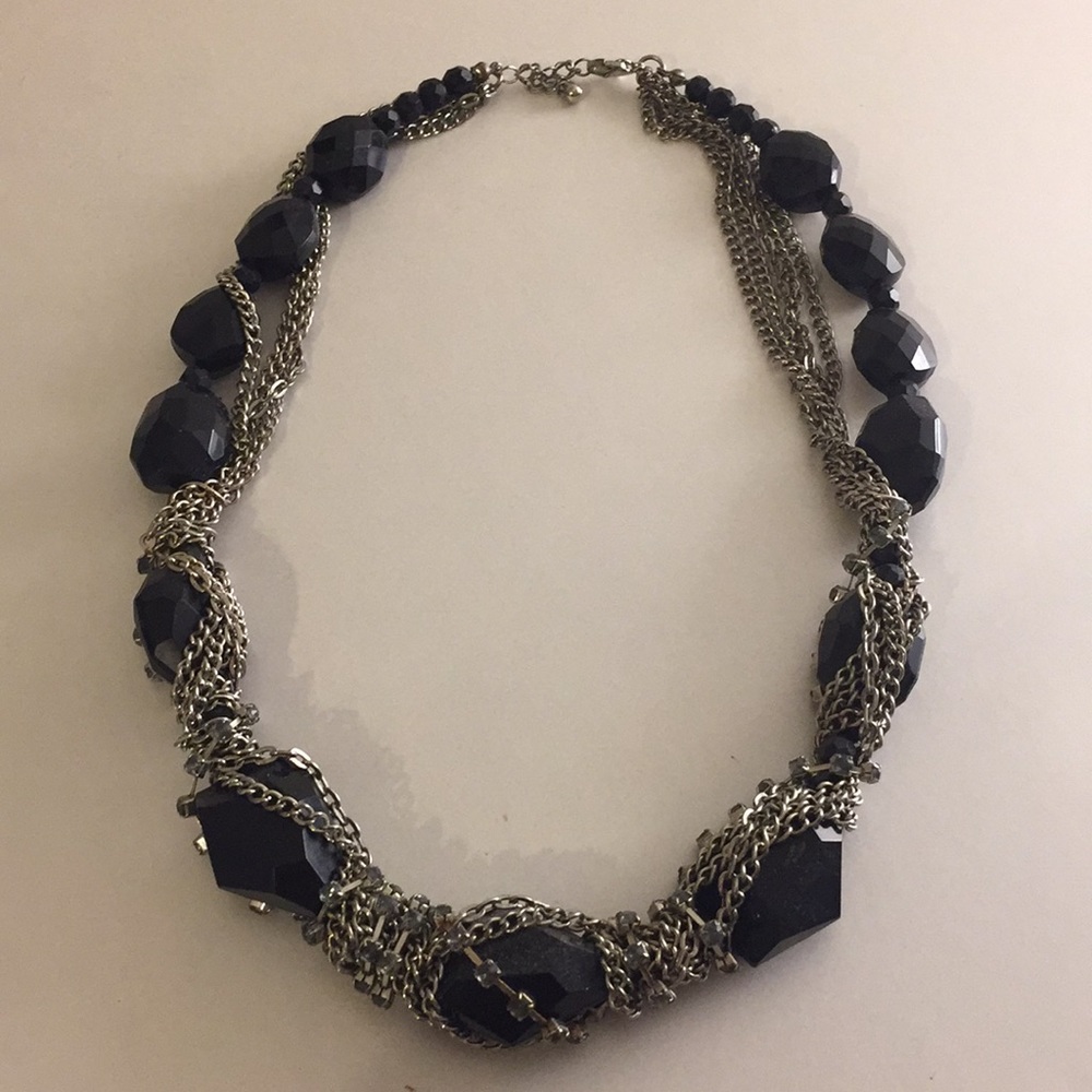 Black stoned necklace with chain and rhinestones